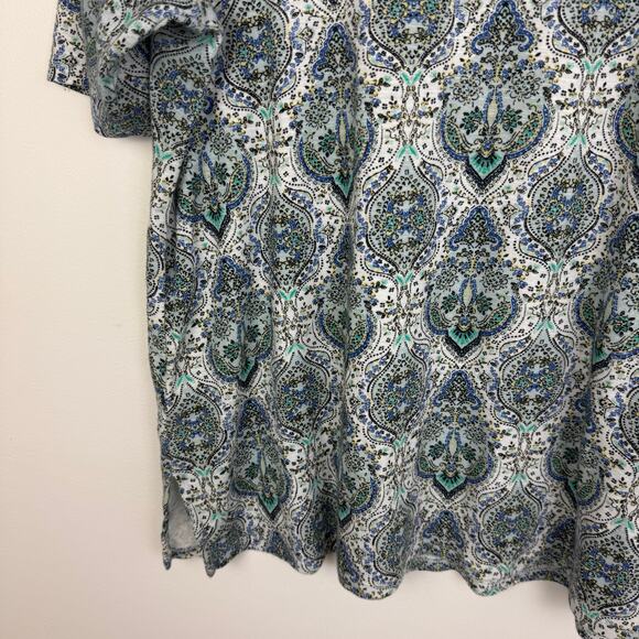 J.Jill Womens Pima-Slub Side Slit Scoop-Neck Blue Paisley Knit Tee Large Petite - Picture 6 of 8